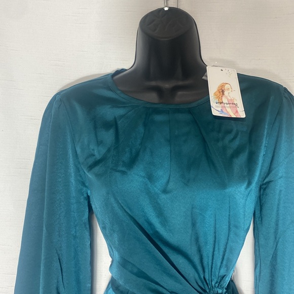 PRETTYGARDEN Satin Maxi Dress Puff Long Sleeve Crewneck Cutout  A-line Long - Picture 6 of 16